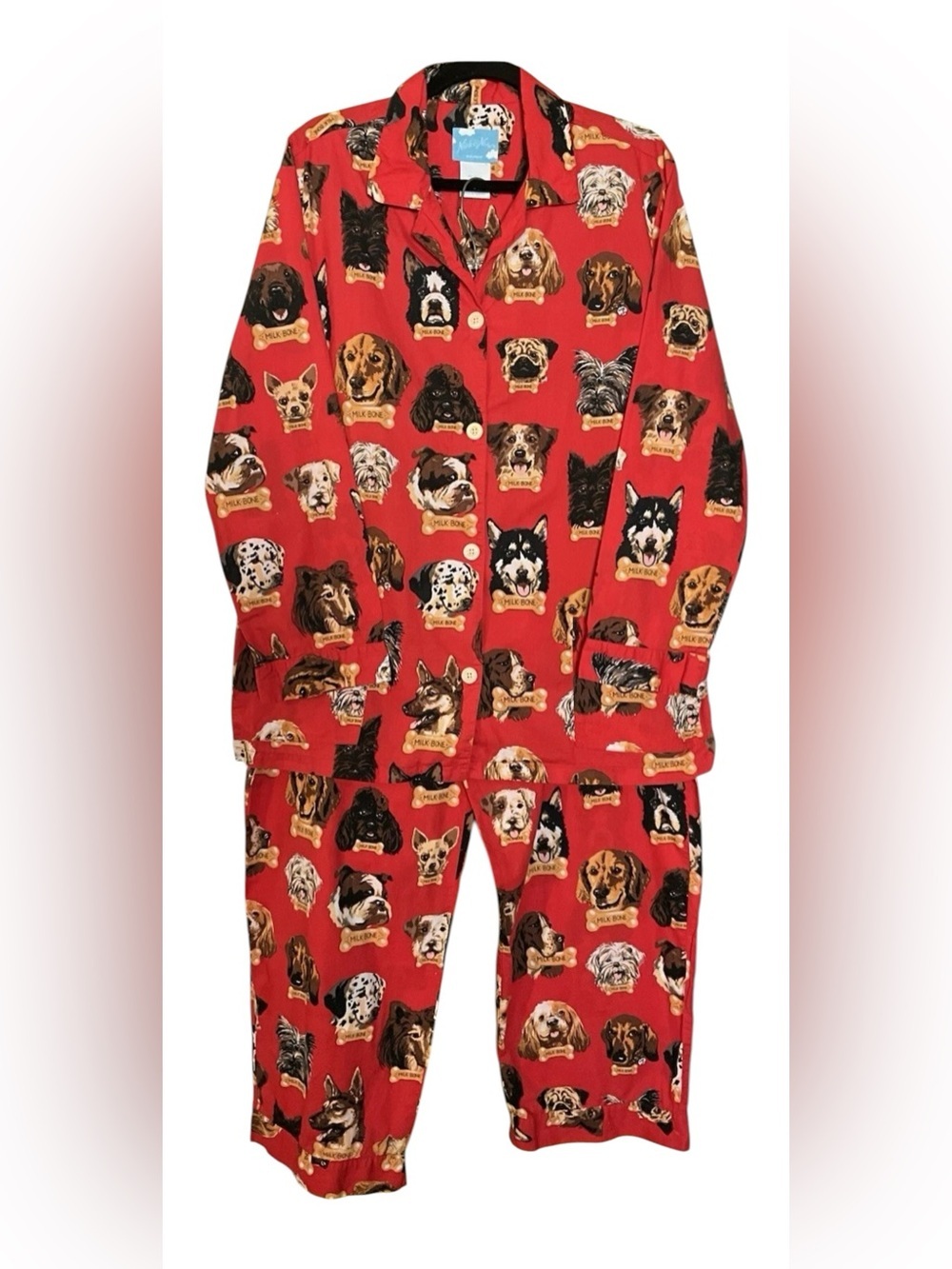 Nick & Nora red flannel milk bone dog breeds pajama top & pants pjs set Medium